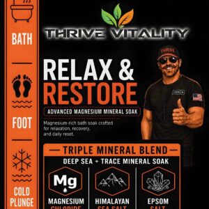 Thrive Vitality Relax & Restore Advanced Magnesium Mineral Soak with magnesium chloride, Himalayan sea salt, and Epsom salt.