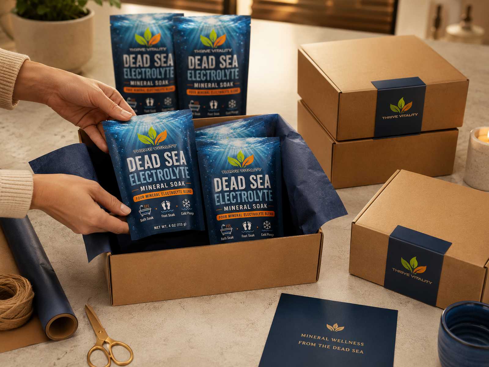 Branded mineral soak orders prepared for direct-to-customer fulfillment