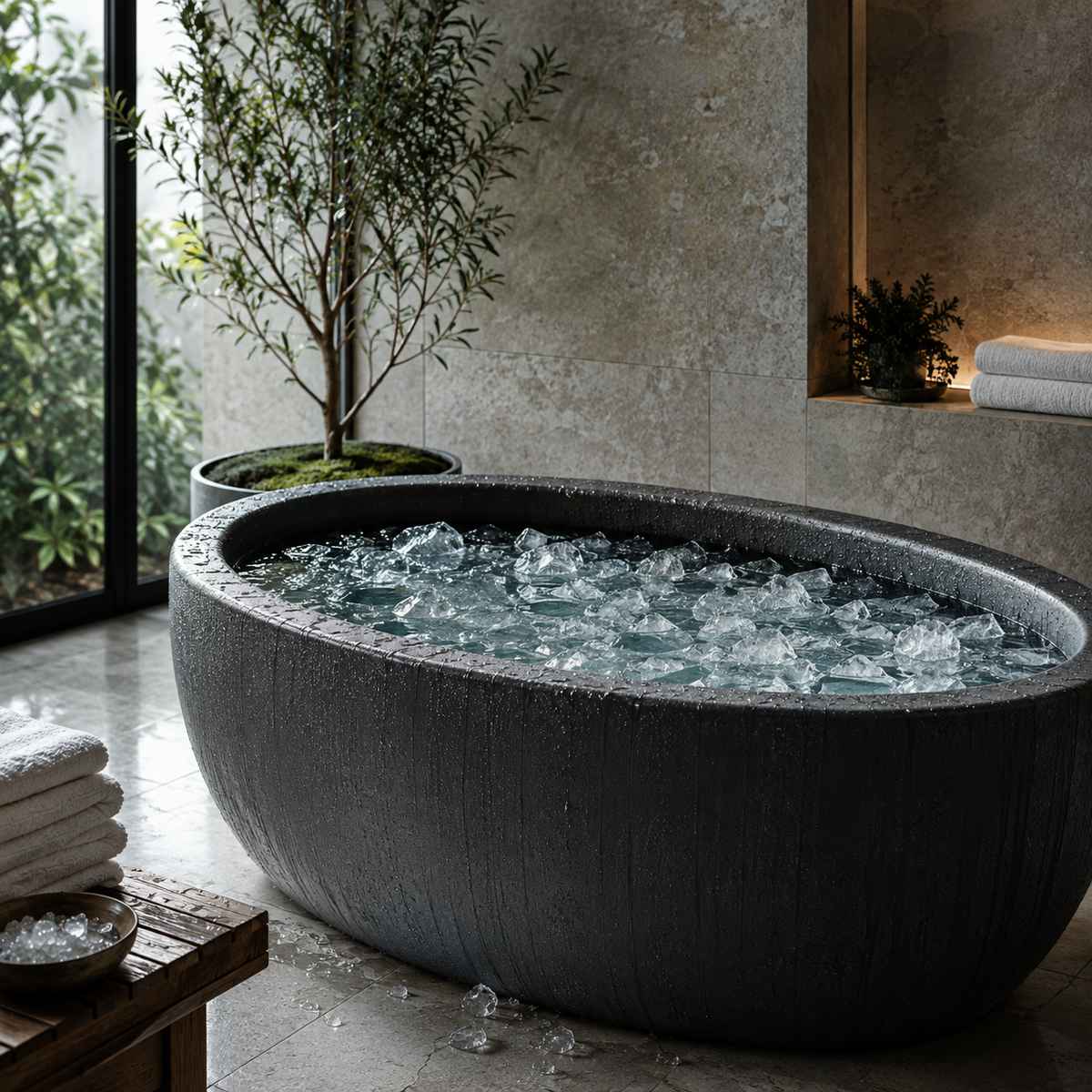 Cold plunge ice bath set up for a recovery routine