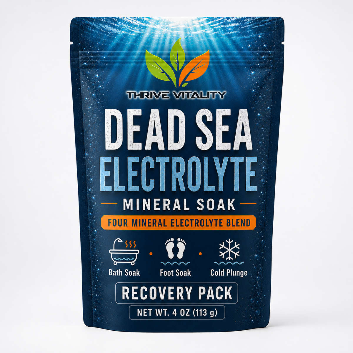 Thrive Vitality Dead Sea Electrolyte Mineral Soak Recovery Pack, 4 oz pouch.